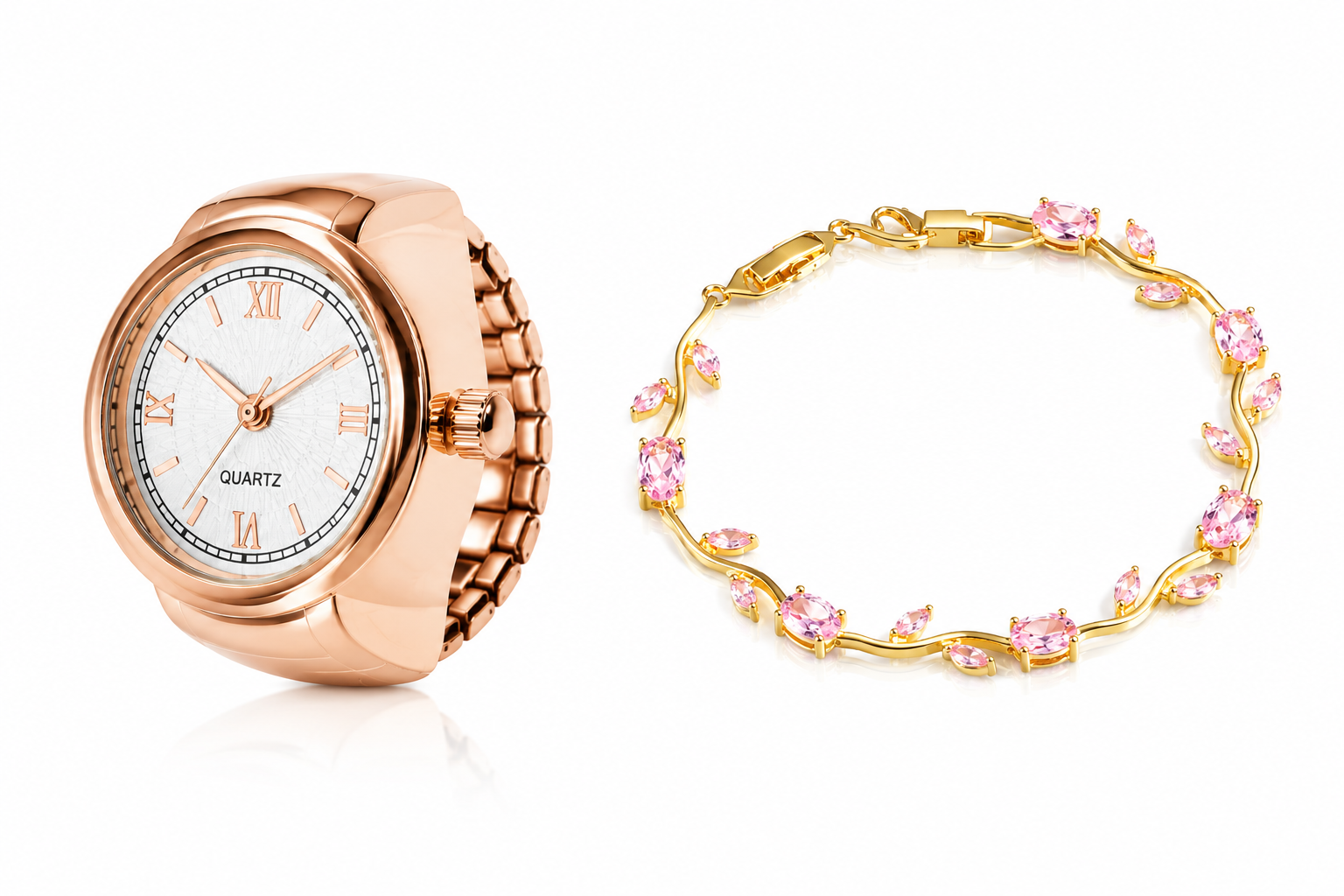 Ring Watch + Tulip Floral Bracelet Combo
