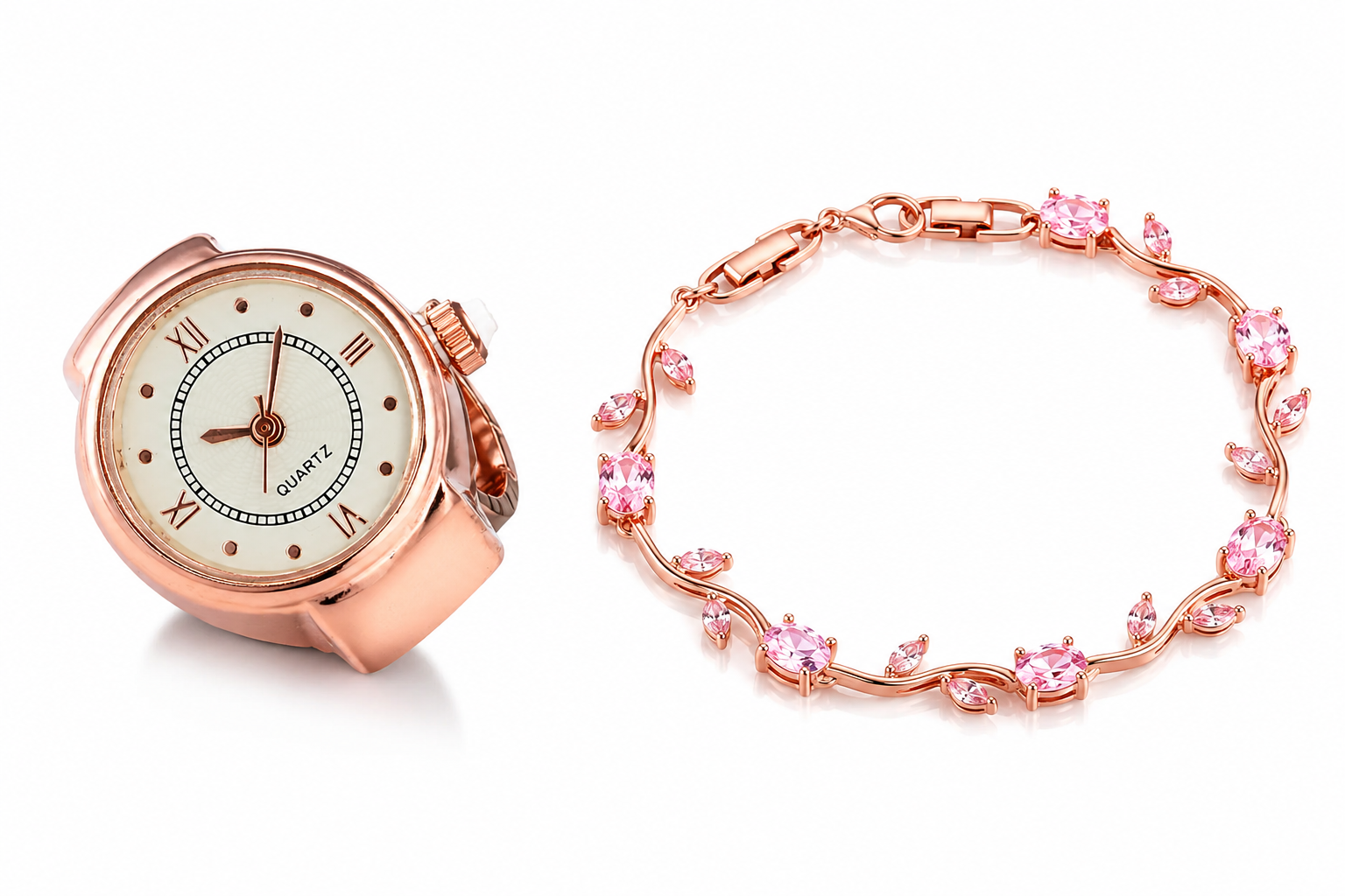Ring Watch + Tulip Floral Bracelet Combo