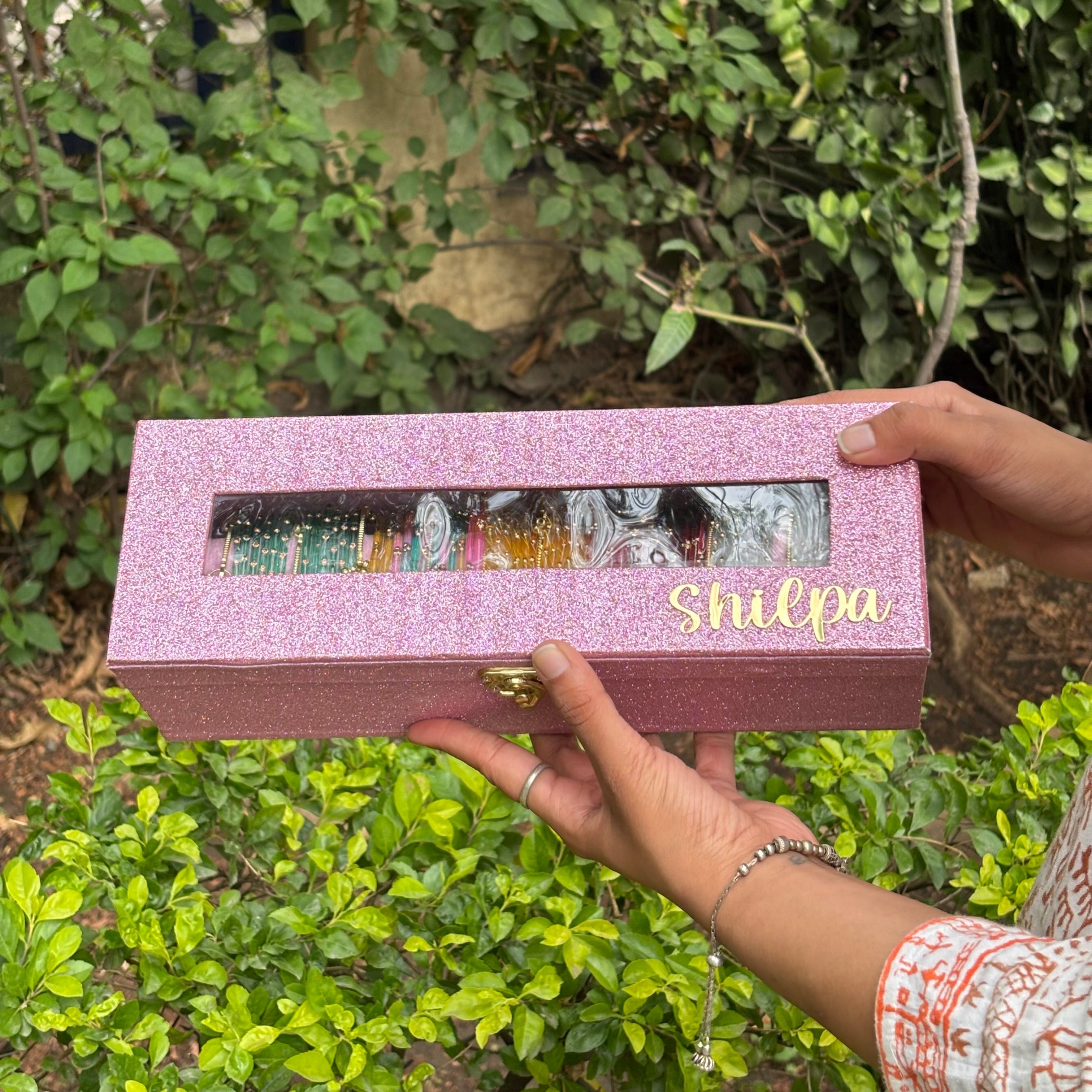 Premium Bangle Box With Name ( 60 Diamond Bangles + 10 Ghungroo Bangles)