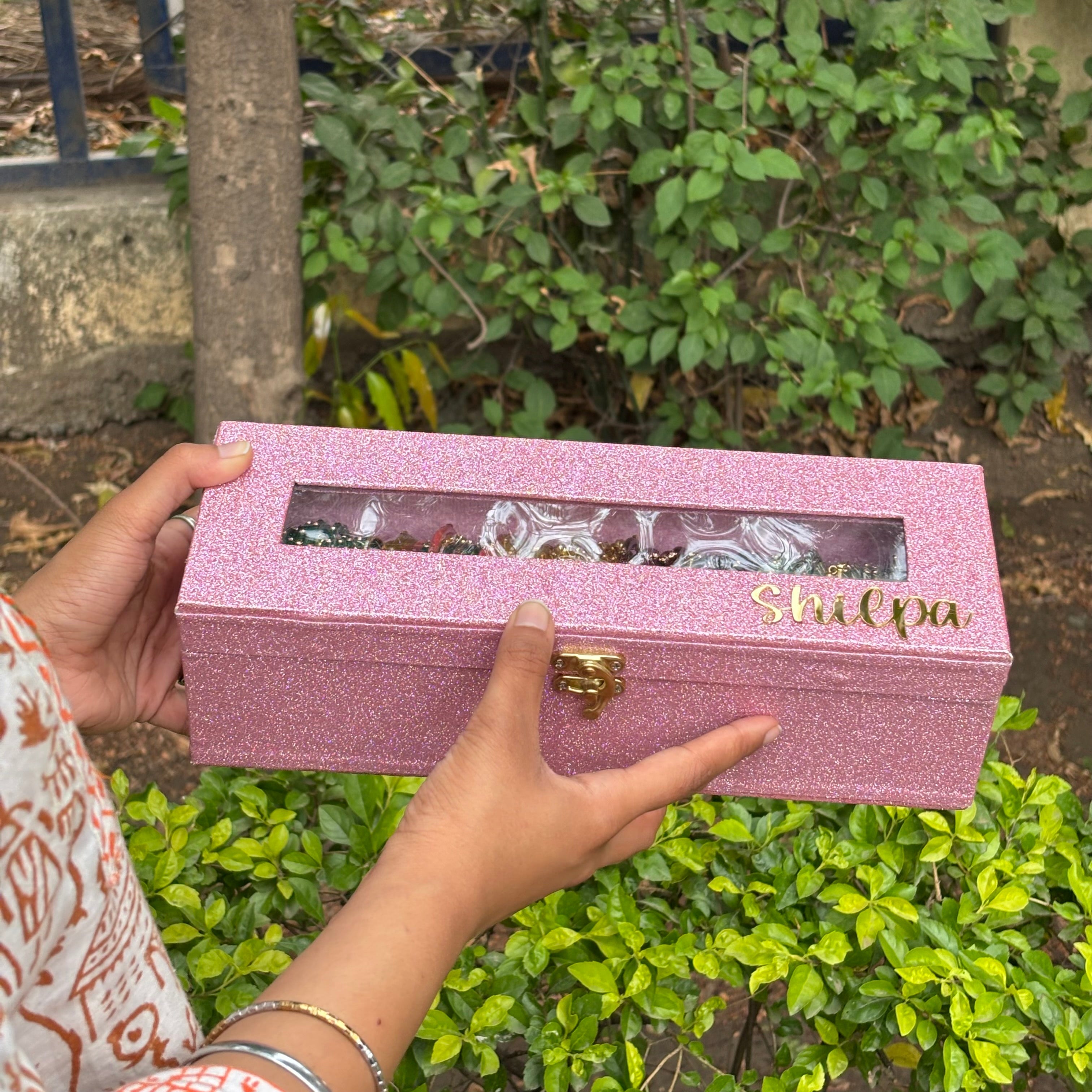Premium Bangle Box With Name ( 60 Diamond Bangles + 10 Ghungroo Bangles)