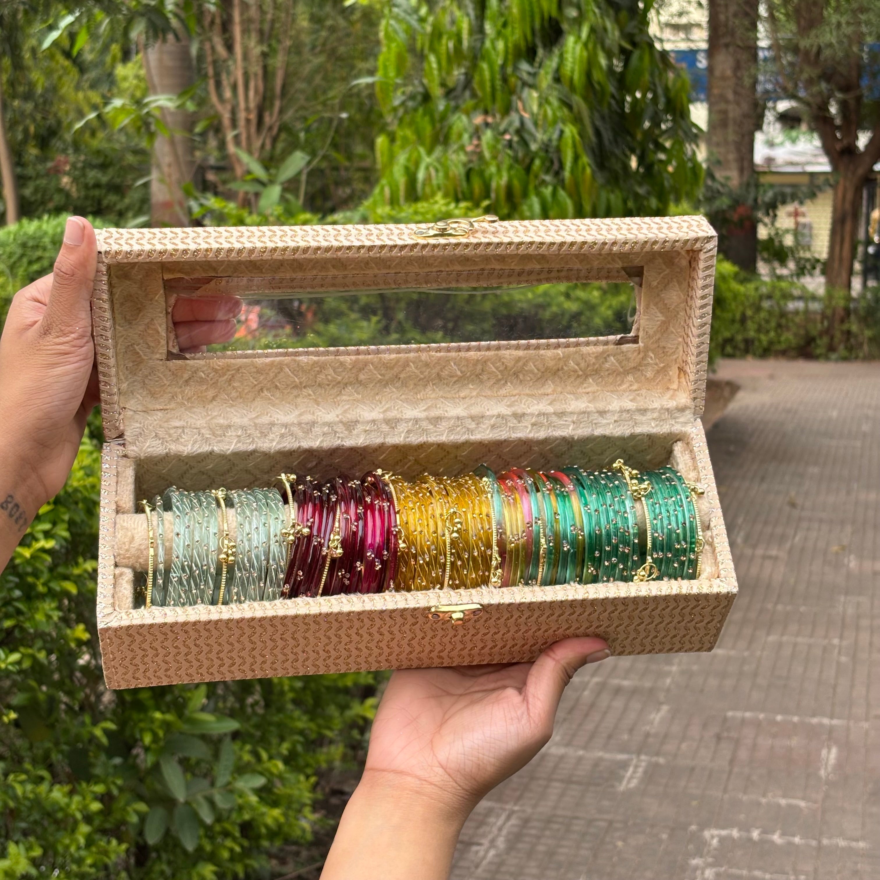 Premium Bangle Box With Name ( 60 Diamond Bangles + 10 Ghungroo Bangles)