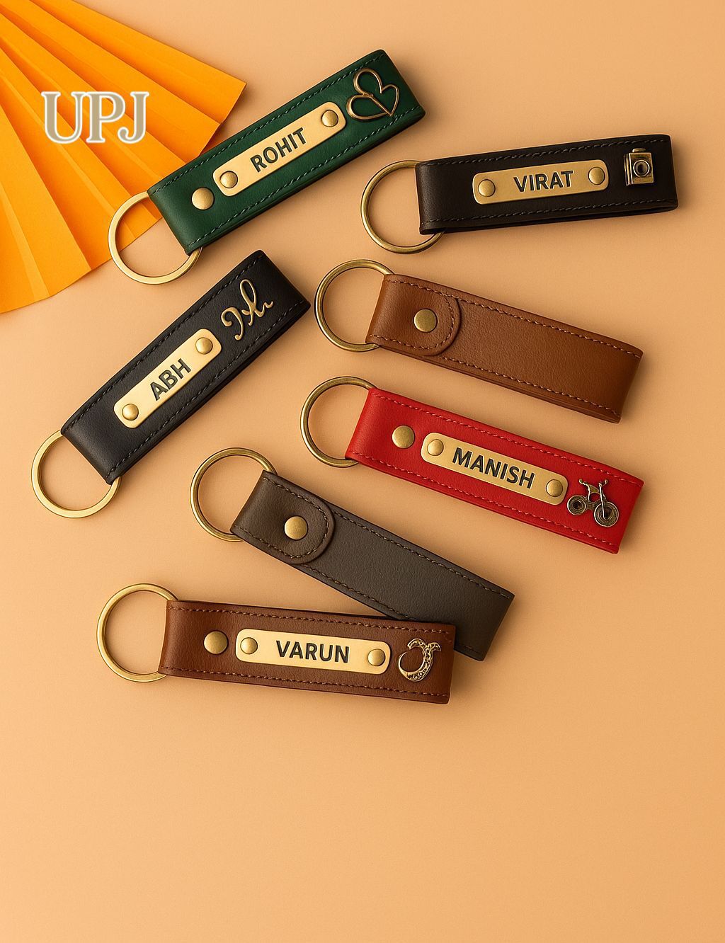 Personalized Leather Name Keychain with Metal Charm