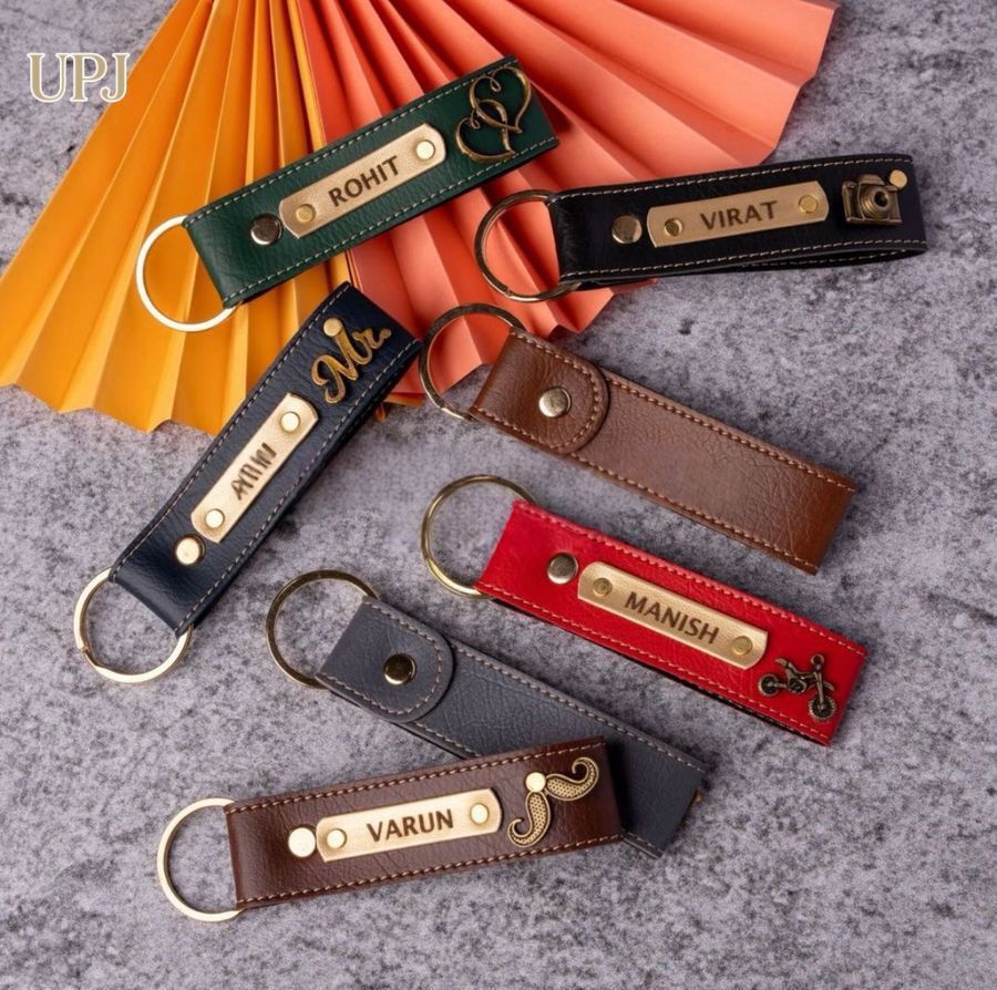 Personalized Leather Name Keychain with Metal Charm
