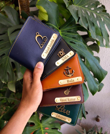 Personalized Name Leather Wallet with Metal Charm