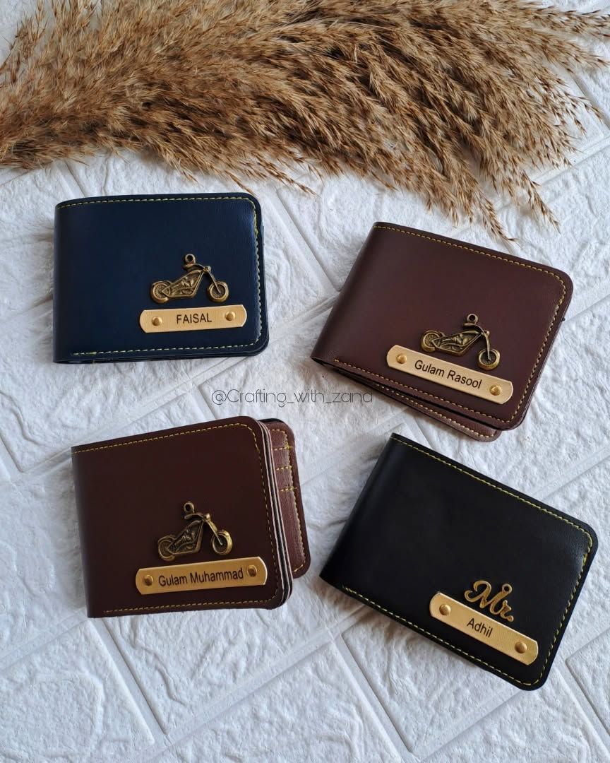 Personalized Name Leather Wallet with Metal Charm