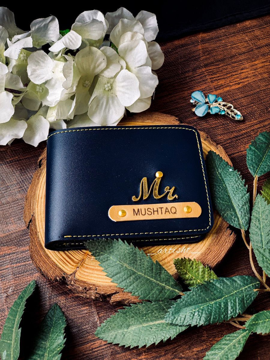 Personalized Name Leather Wallet with Metal Charm