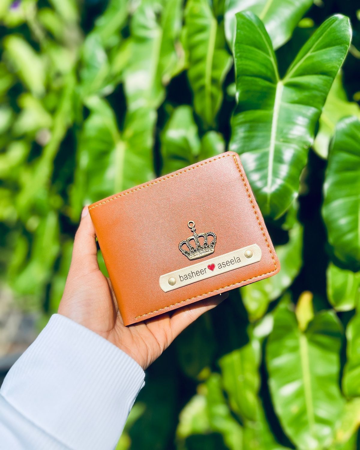 Personalized Name Leather Wallet with Metal Charm