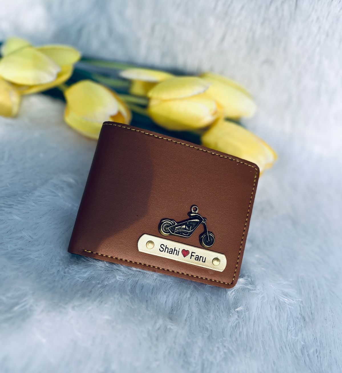Personalized Name Leather Wallet with Metal Charm