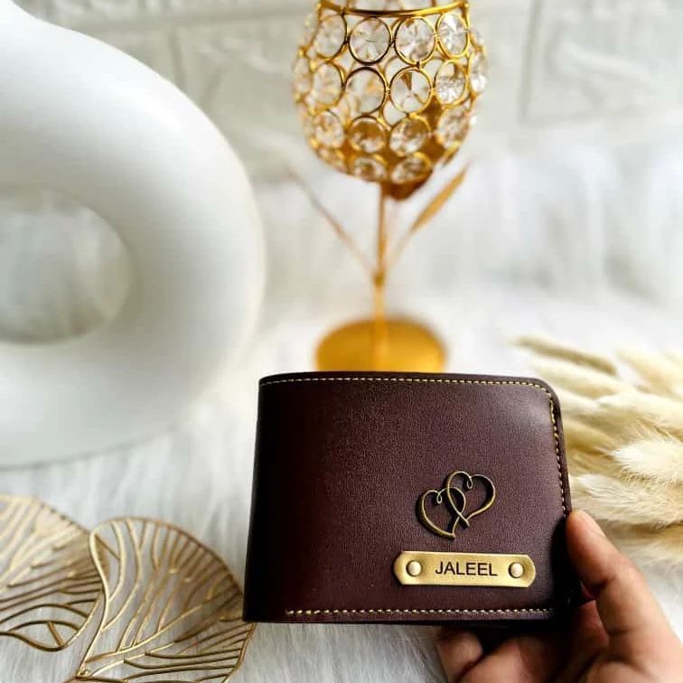 Personalized Name Leather Wallet with Metal Charm