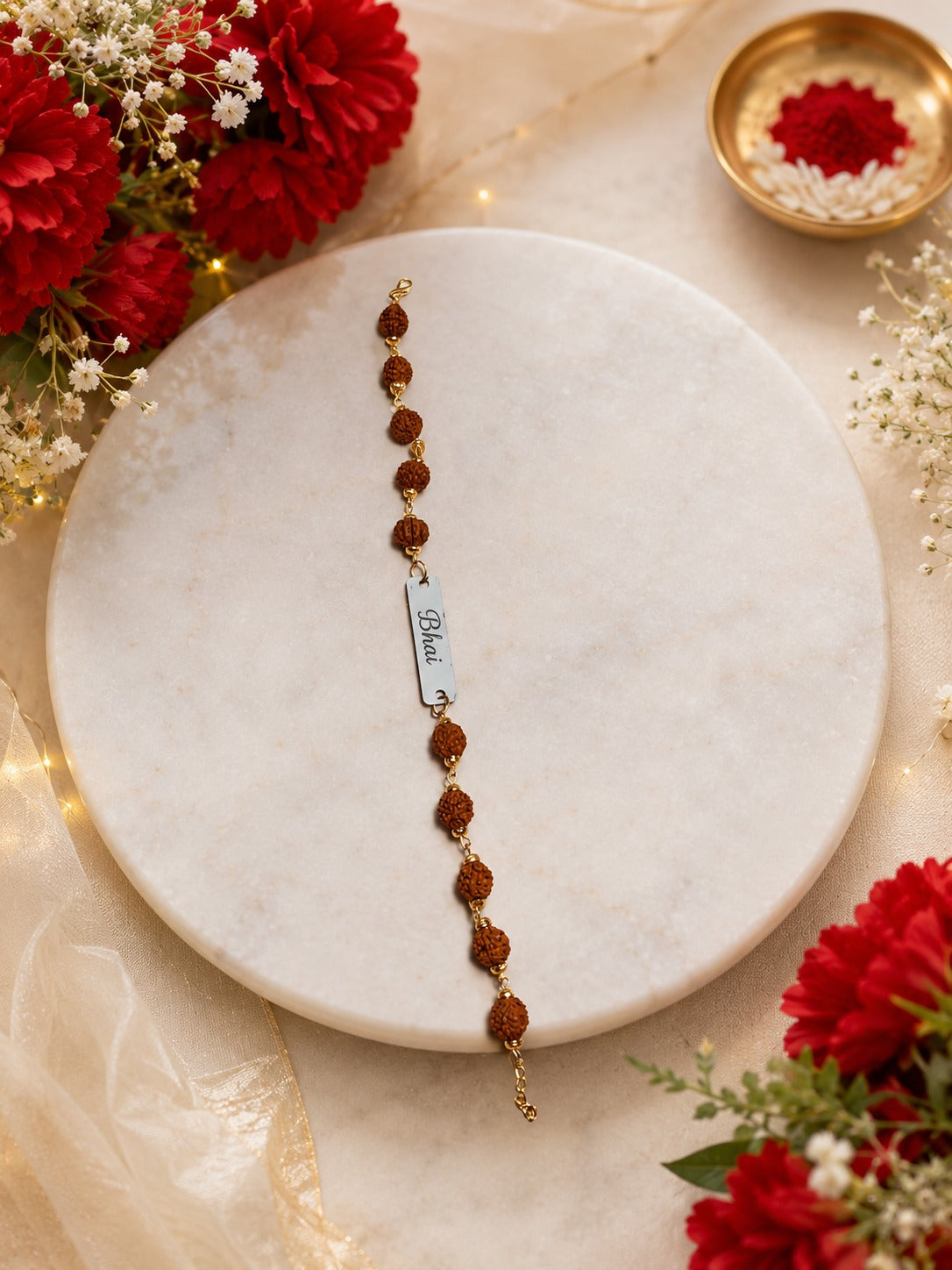 Personalized Rudraksha Rakhi with Name Plate