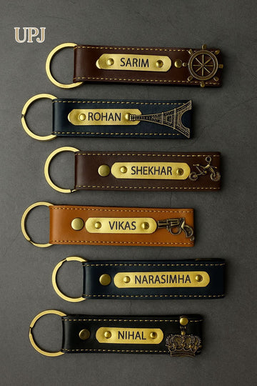 Personalized Leather Name Keychain with Metal Charm