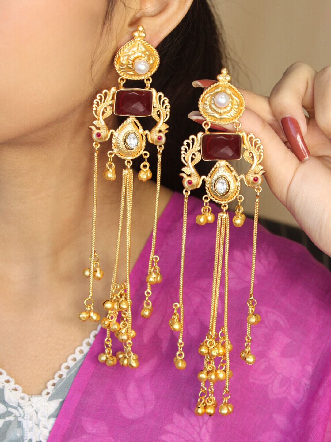 Ruby Kashmiri Jhumkas with Ghungroos
