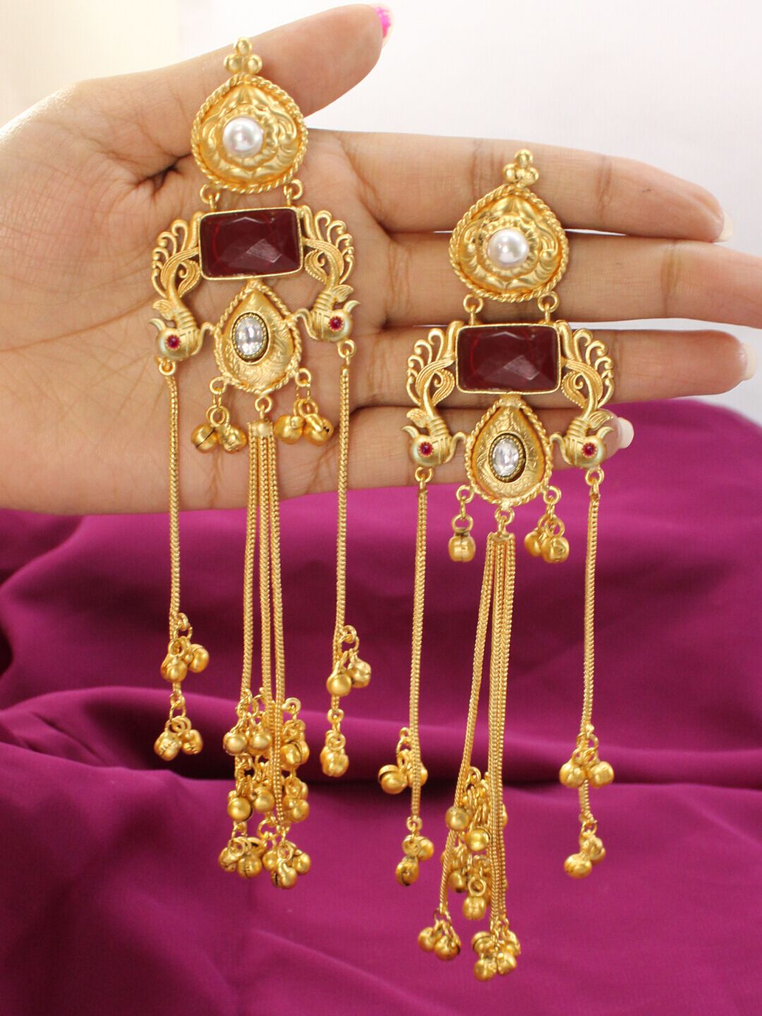 Ruby Kashmiri Jhumkas with Ghungroos
