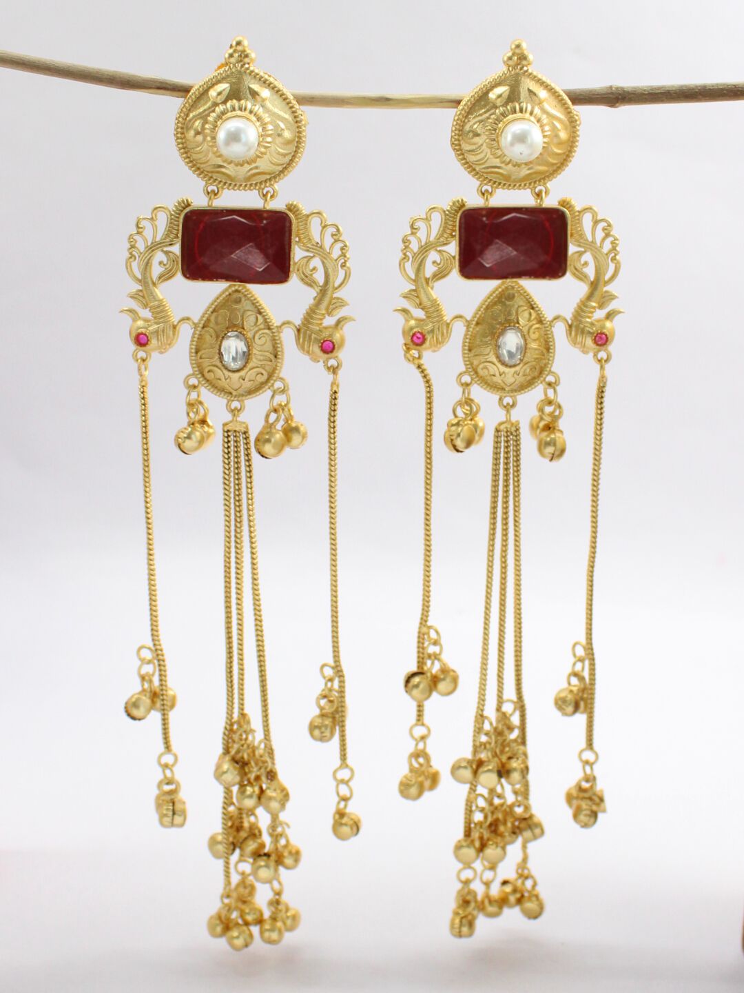 Ruby Kashmiri Jhumkas with Ghungroos